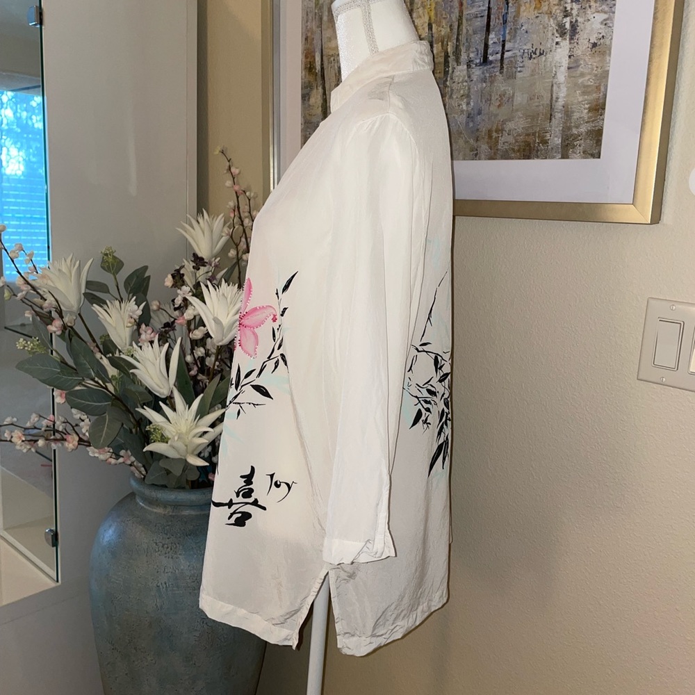 What if ..? 100% silk white-cream tone button down blouse - Picture 10 of 16